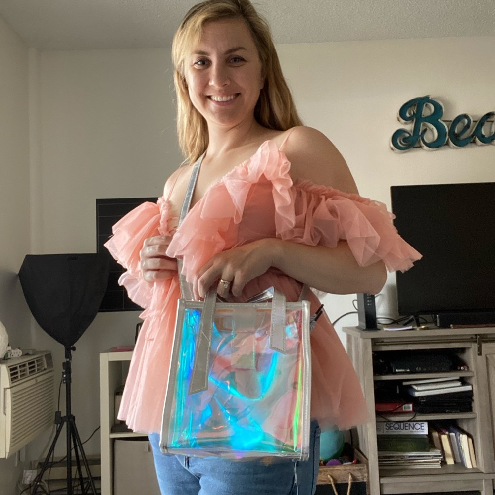 Silver jelly transparent bag with crossbody strap - Picture 3 of 7
